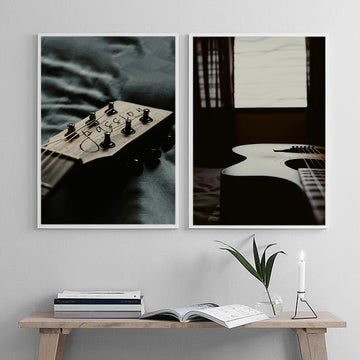 Wooden Guitar Head in Close-Up | Traditional Music Wall Art
