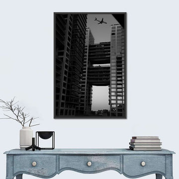 Grayscale Photo of an Airplane Above a Building | A Unique Piece of Art