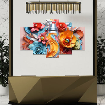 Bottle of Perfume Surrounded by Paper Flowers | 3D Wall Art