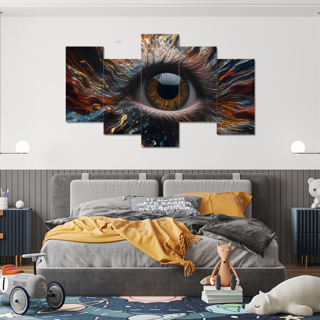 Human Eye Deep Galaxy Design | 5-Panel Creative Wall Art
