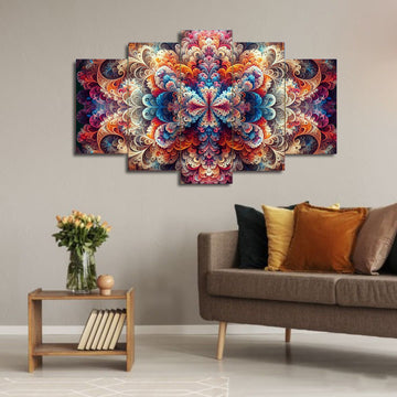 Psychedelic Multicolored Patterns | Colorful Abstract 5-Panel Wall Art