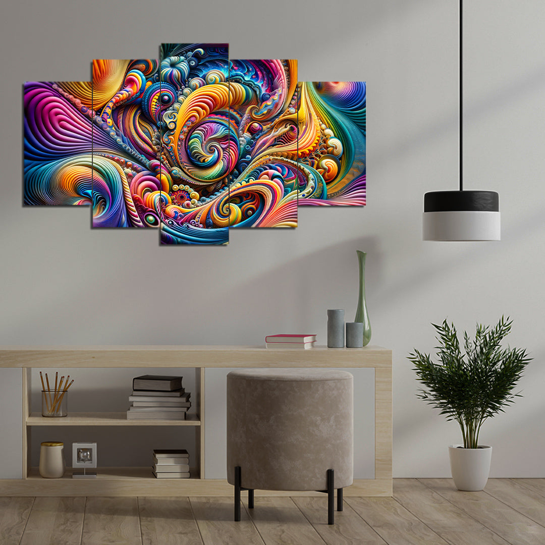 Aesthetic Vibrant Mixture of Colors | 5-Panel Abstract Wall Art