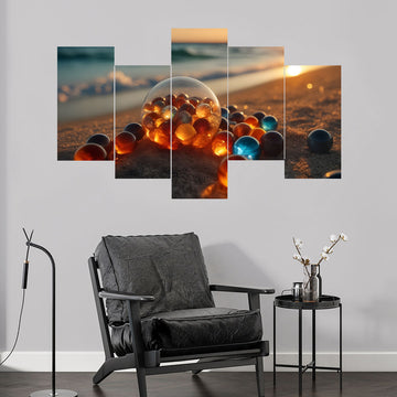 Sunset Beach Marbles | 5-Panel Peaceful Wall Art
