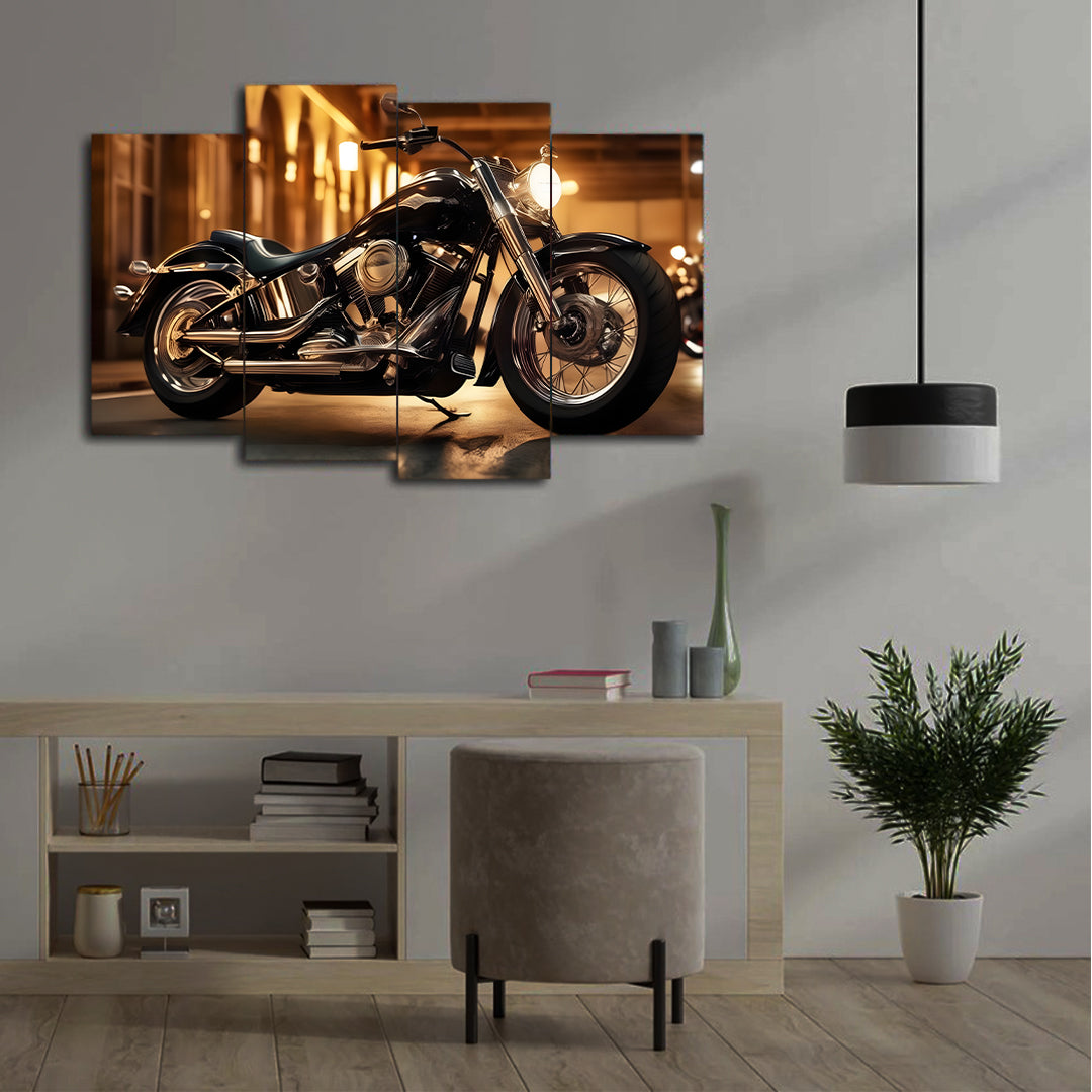 Modern Vintage Chopper Bike | Premium HD Print on Acrylic Base | 4-Panel Vintage Wall Art