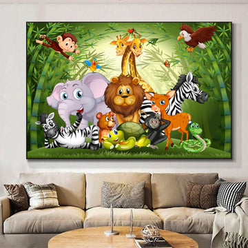 Group of Animals in Bamboo Forest | Kids Wall Art