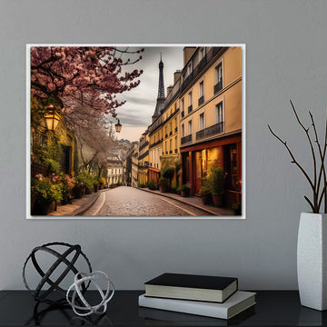 A Romantic Parisian Street with a view of Eiffel Tower | AI Generated Wall Art