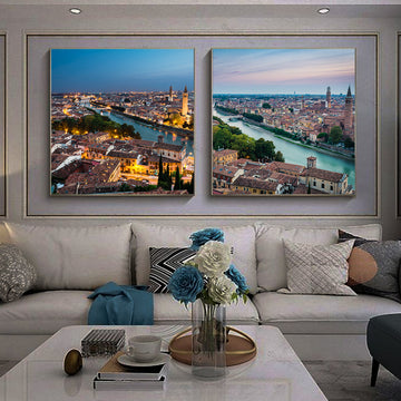 Evening Cityscape of Verona City Italy | Premium HD Print on Acrylic Base | Aesthetic Wall Art