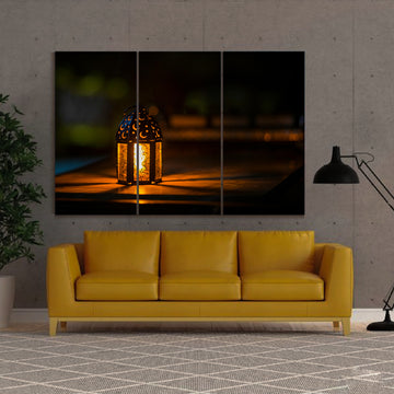 Arabic Lantern with Night Light | Premium HD Print on Acrylic Base | Peaceful 3-Panel Wall Art