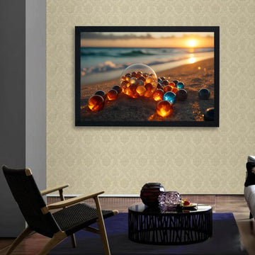 Sunset on the horizon in Marbles | Premium AI Wall Art