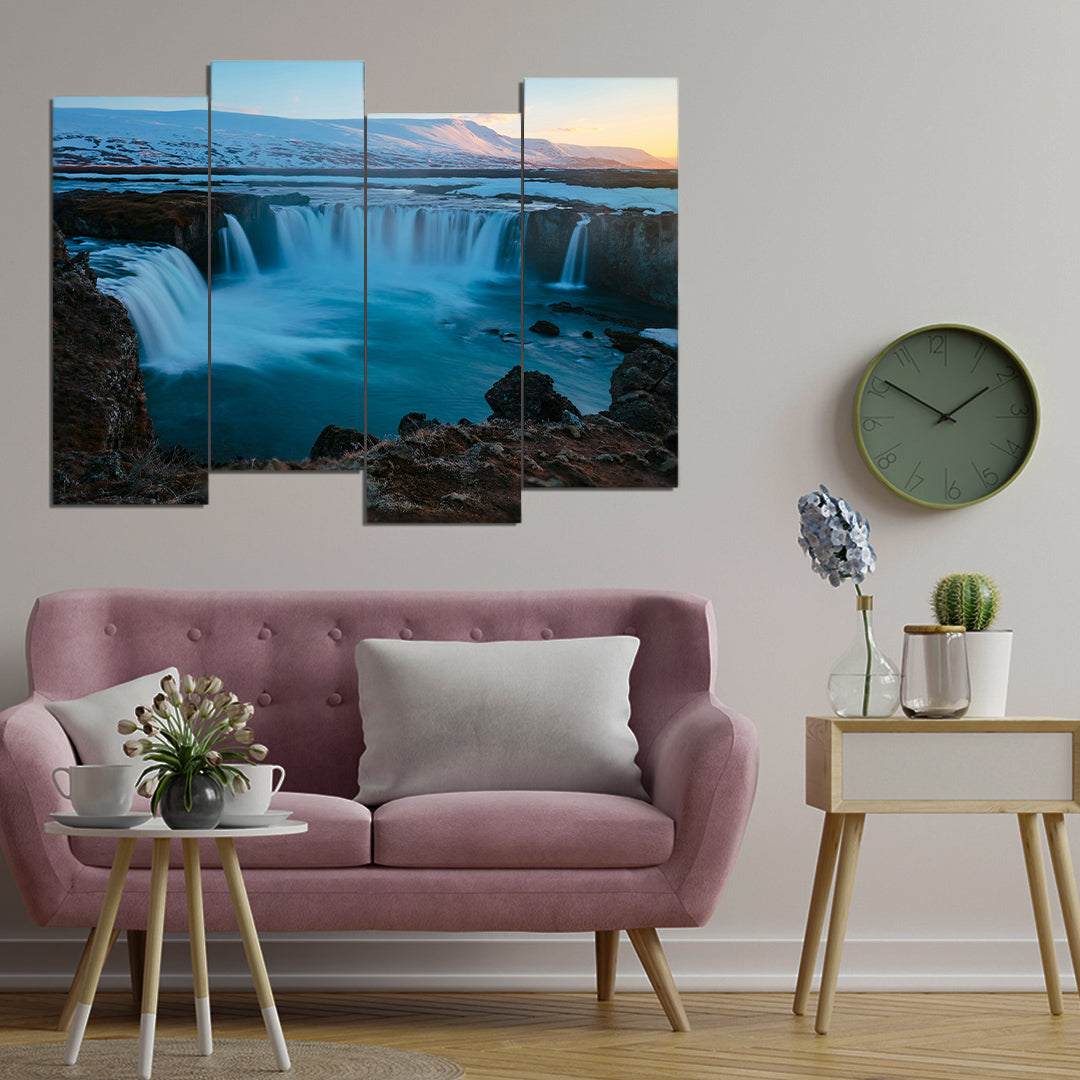 Breathtaking Waterfall View | Premium HD Print on Acrylic Base | 4-Panel Nature Wall Art