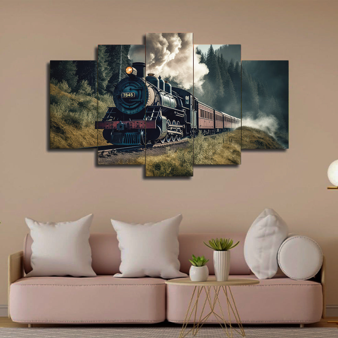 Majestic Vintage Train | AI Generated Traditional 5-Panel Wall Art